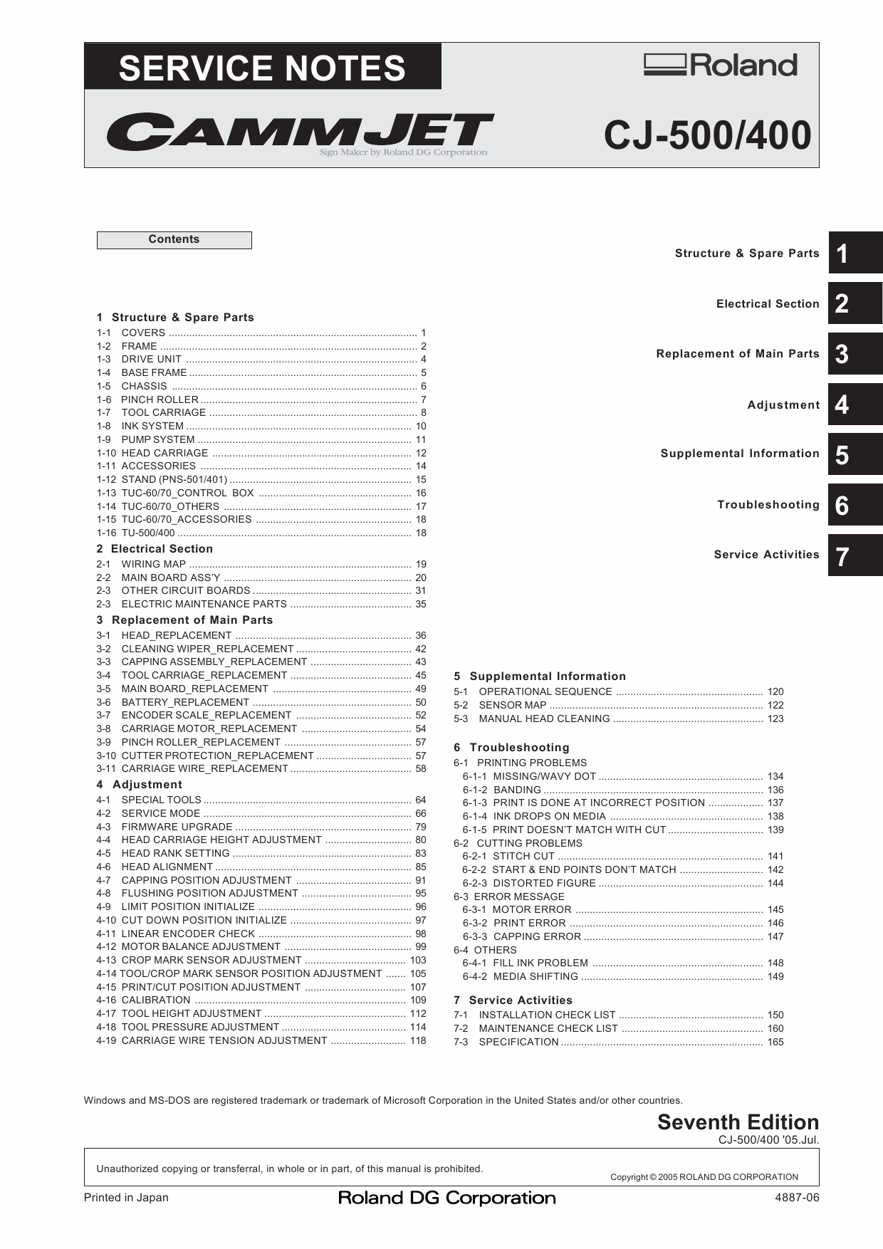 Roland CAMMJET CJ 500 400 Service Notes Manual-1